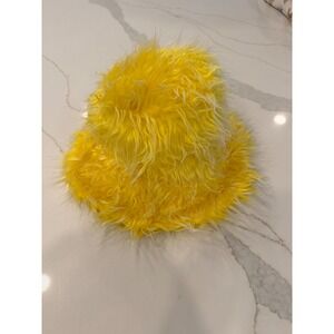 Funky Yellow Faux Fur Bucket Hat Shaggy Fluffy Winter Warm Cap